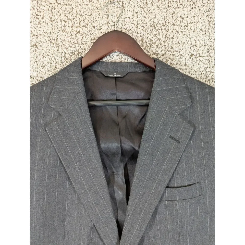 Chaps Ralph Lauren Sport Coat Mens 42R Grey Striped 1980s Virgin Wool Blazer Vtg